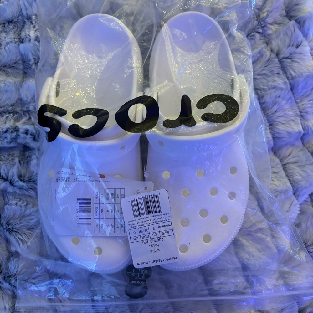 white platform crocs size 8